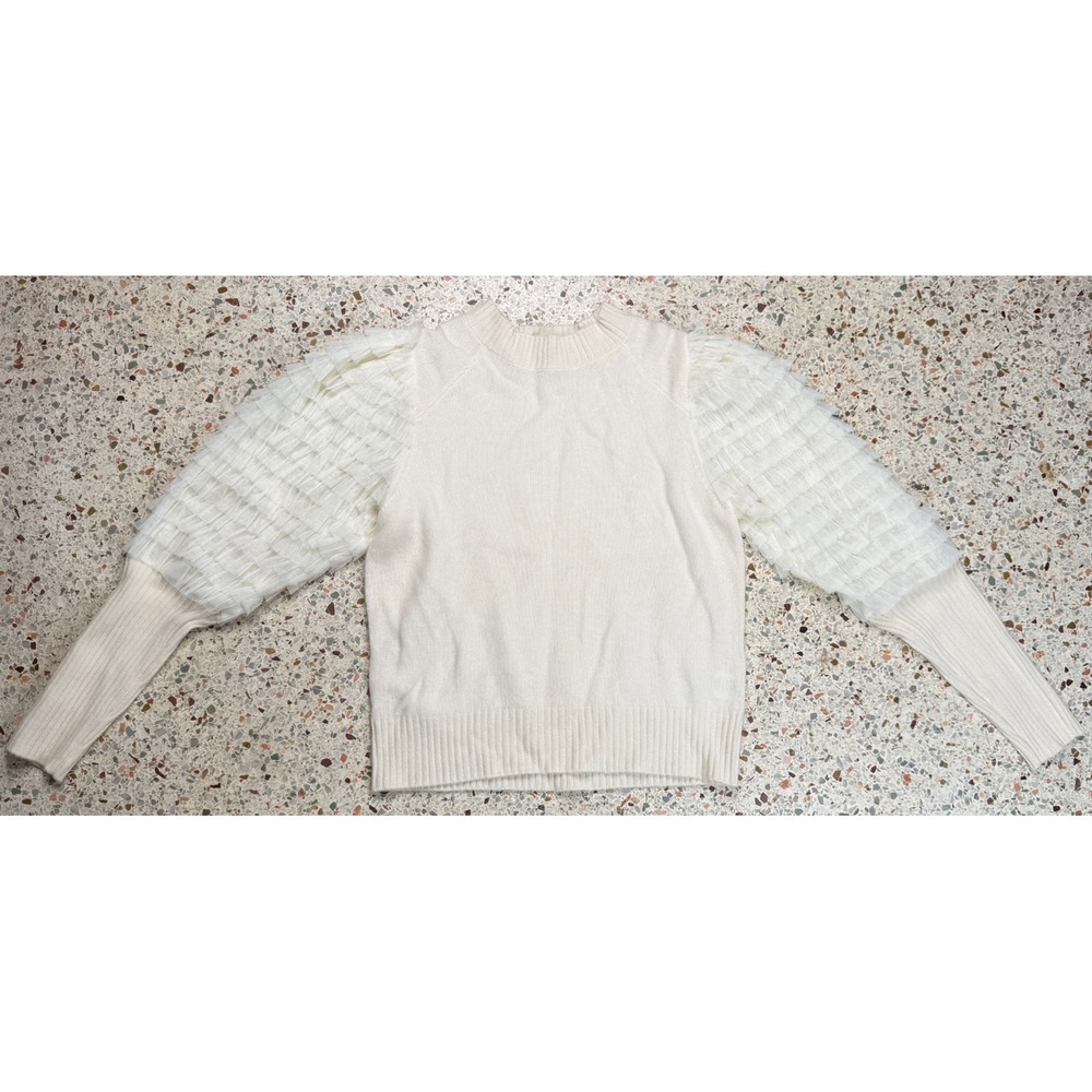 Sea New York Women's Ivory Ruffled Arms Long Sleeve Sweater Size Small